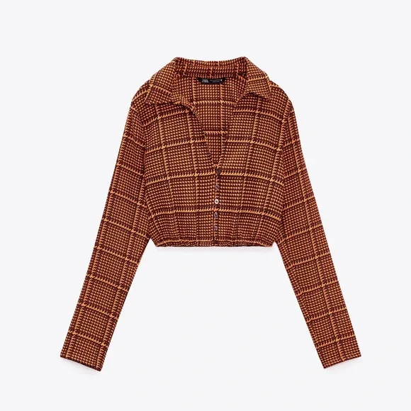 Zara Plaid Crop Top Orange Size Small - Picture 9 of 9